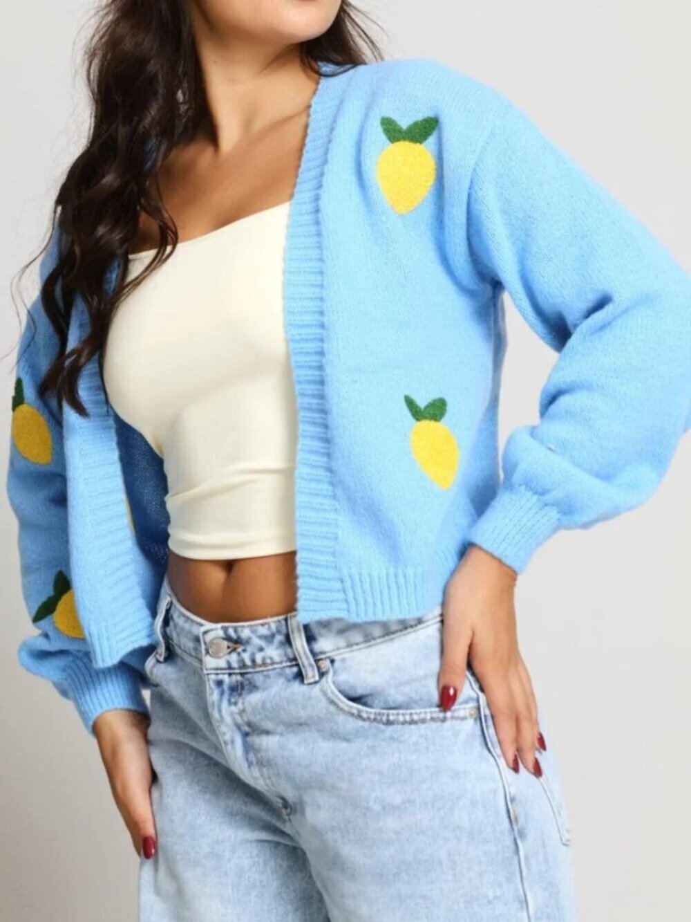 Textured Blue Lemon Cardigan - Picture 5 of 10